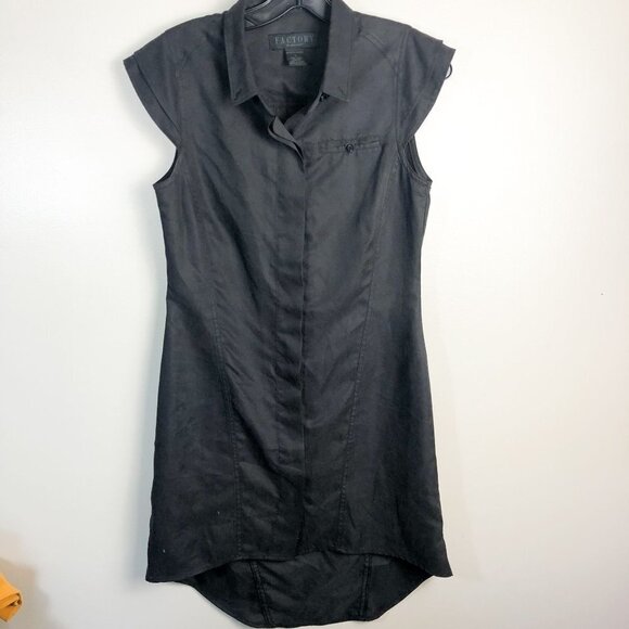 Factory Erik Hart Button Down Cap Sleeve Shirt Dress 6 Black - Picture 1 of 9
